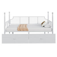 METALLBETT 90/200 cm weiß mit Vintage-Rückenlehne und Ablagefächern - Weiß, Metall (90/200cm) - OKWISH