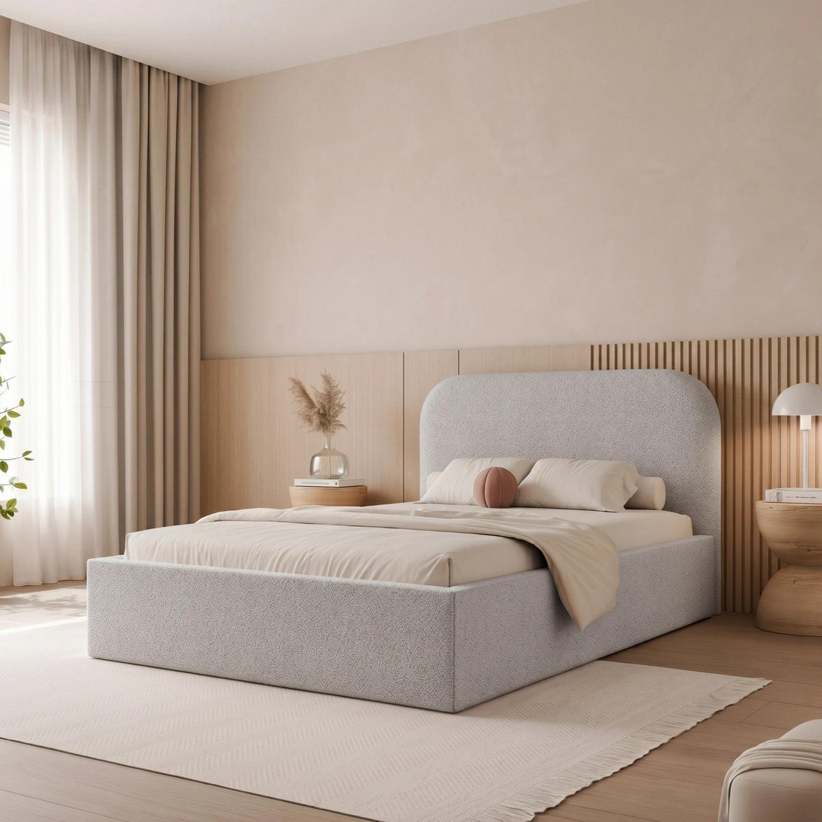 POLSTERBETT FUZZI 120x200 cm Grau Bouclé (Stoff Now or Never) - mit Bettkasten und Lattenrost - Grau, Holzwerkstoff/Textil (120/200cm) - Ravio