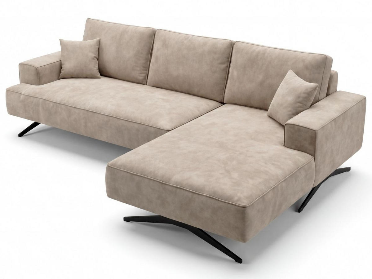 ECKSOFA Leto Beige Rechts - Beige/Schwarz, Holz/Textil (165/260cm) - Graingold