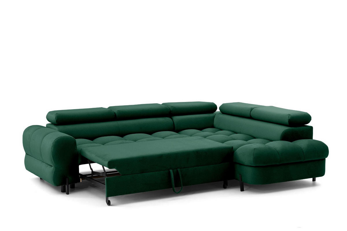 ECKSOFA BOWL L Rechts mit Schlaffunktion 125x195 Velours Grün - Schwarz/Grün, Holz/Textil (195/260cm) - Muffo