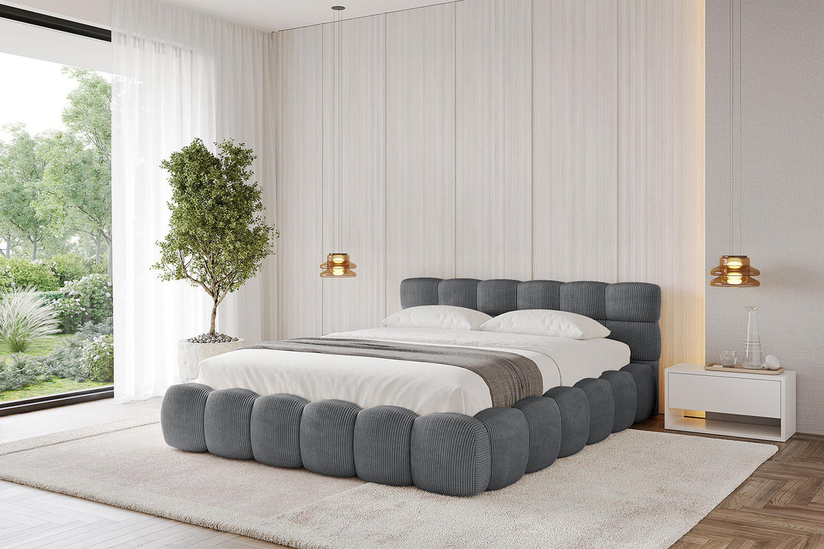 POLSTERBETT mit Bettkasten und Lattenrost, Bett mit Matratze H3/H4 - LEYA-v1 180x200 Dunkelgrau - Dunkelgrau, Holzwerkstoff/Textil (180/200cm) - ALTDECOR