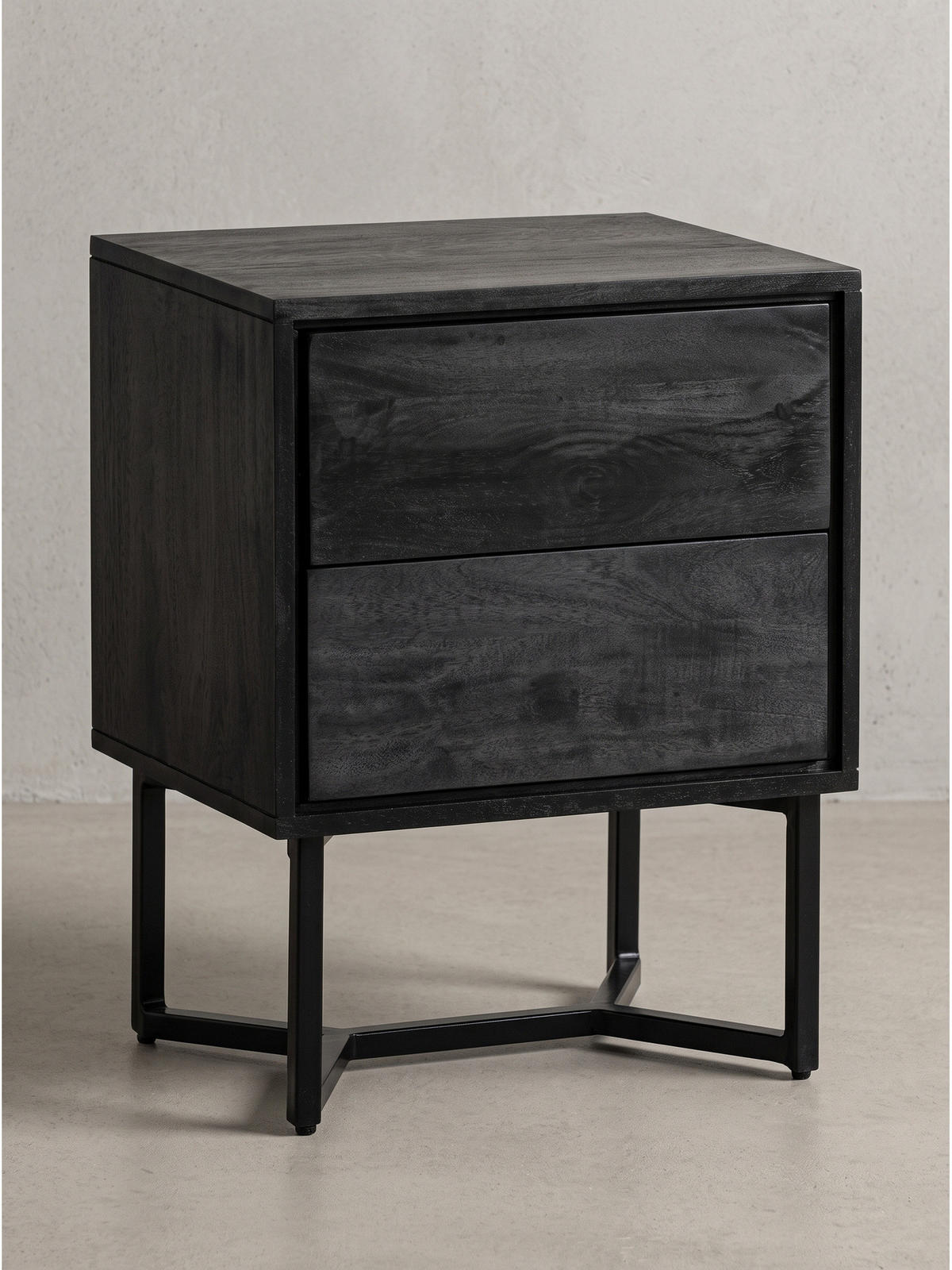 NACHTKONSOLE ORBIGO, Akazie Massivholz, Schwarz, 45 x 40 x 57 cm - Schwarz, Holz/Metall (45/57/40cm) - KADIMA DESIGN
