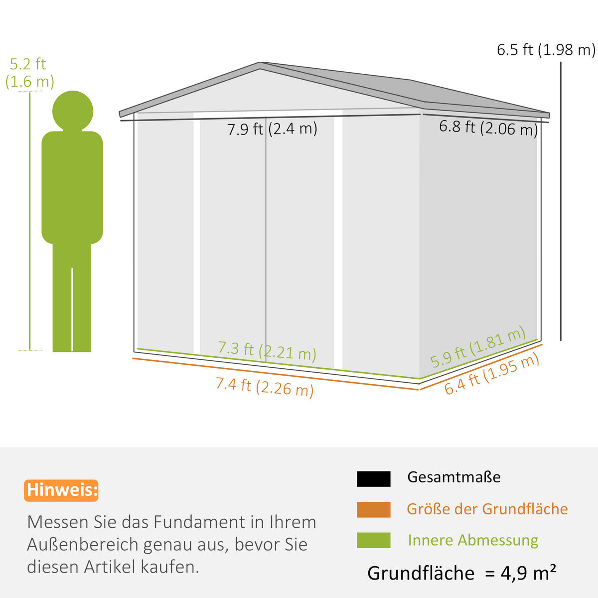 GERÄTEHAUS 4,4 m², aus Verzinkter Stahl, wetterfest, für Garten, Teak - Braun, Metall (206/198/240cm) - Outsunny