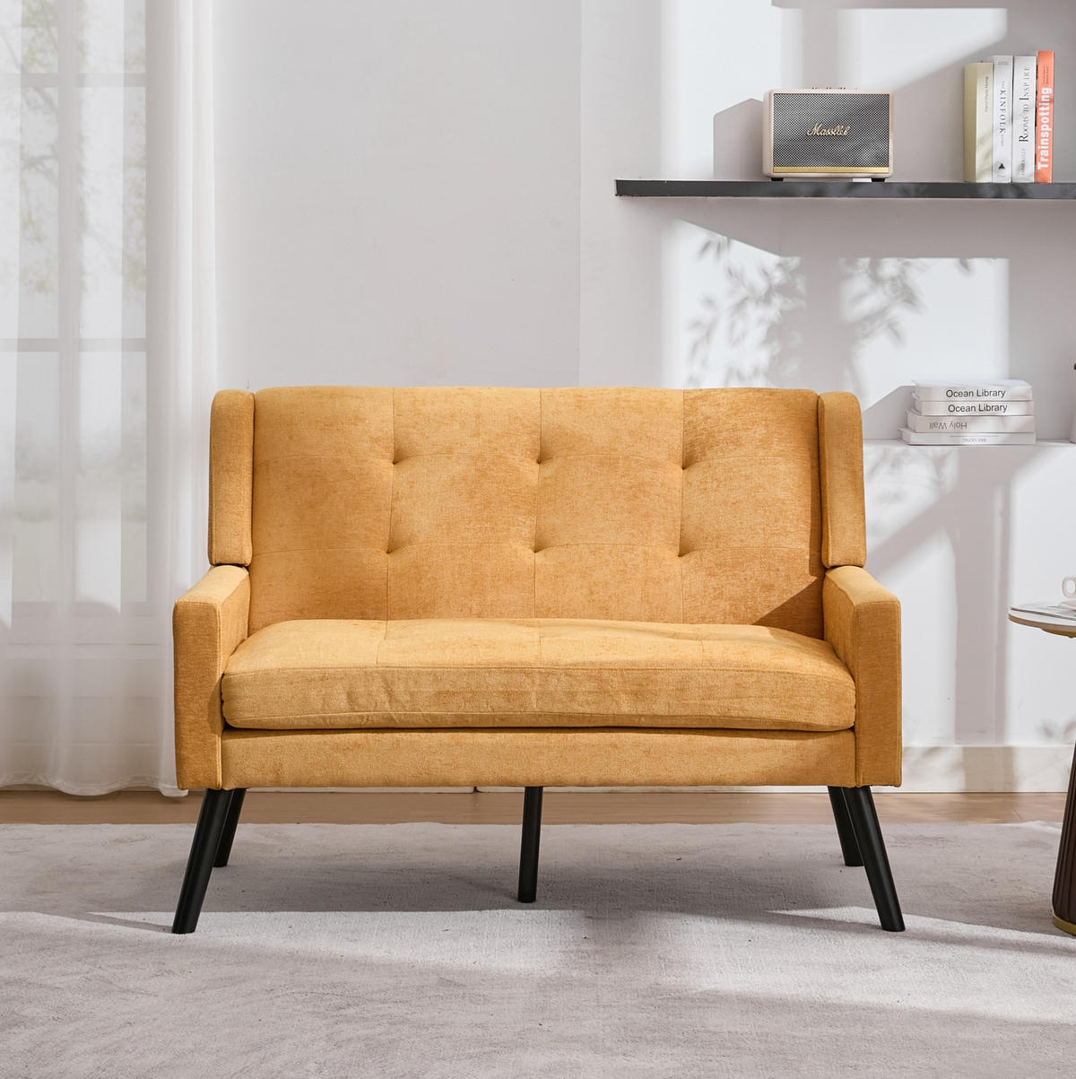 SITZGARNITUR 2-teilig in Gelb mit Tufting und Massivholzbeinen,75/119/88 cm - Gelb, Textil (75/88/119cm) - Flora Grace