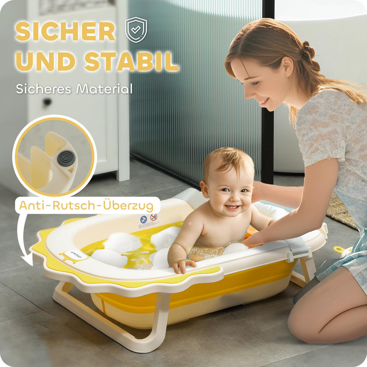BABYWANNE, Kunststoff, Polyester, Gelb - Gelb, Kunststoff (55/80.5cm) - AIYAPLAY