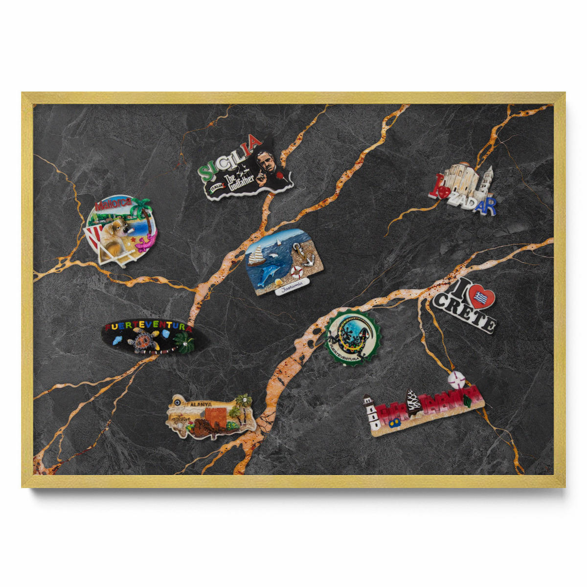 MAGNETTAFEL 70x50 cm Goldener Rahmen Verzierte Dunkle Marmoroptik - Brombeere, Metall (70/50/0.4cm) - TULUP