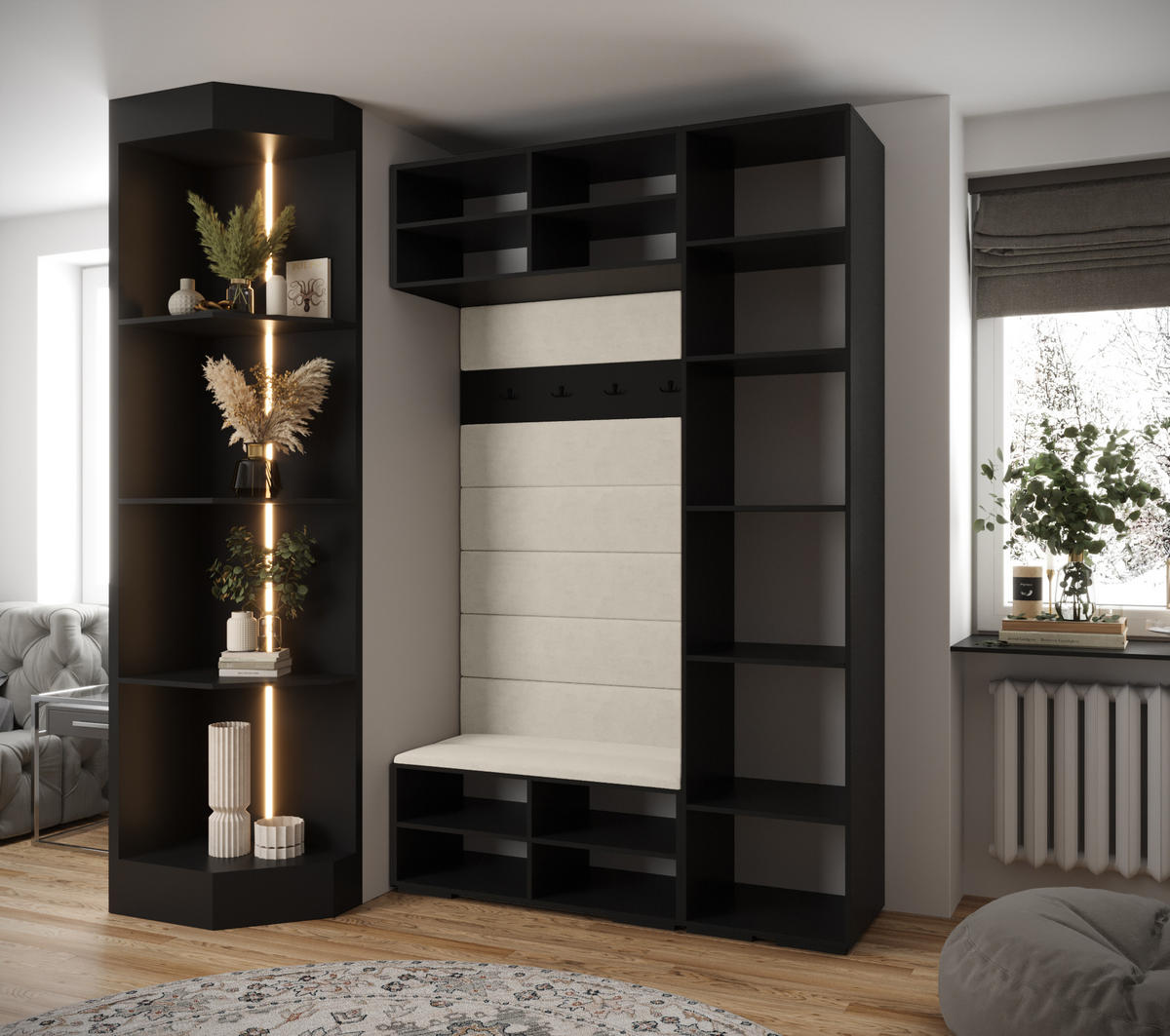 GARDEROBEN-SET 236,7/150/47 - Schwarz/Weiß, Holz/Kunststoff (150/236.7/47cm) - Abiks Möbel