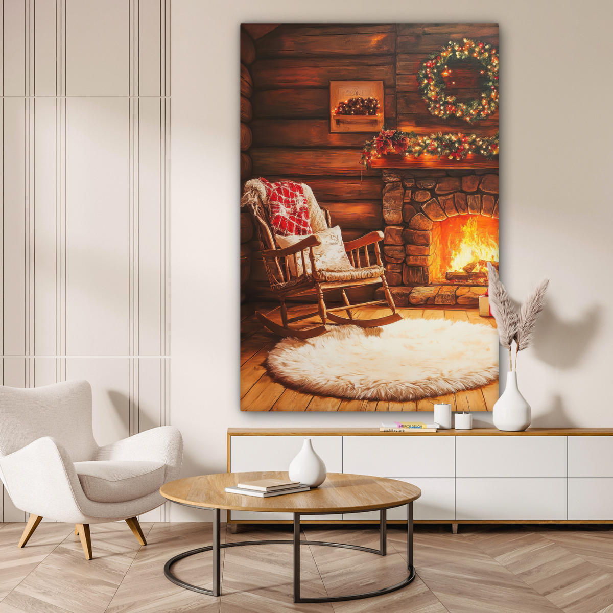 SLIKA NA PLATNU Zima 90x140 cm - barve jantarja, tekstil (90/140cm) - MuchoWow