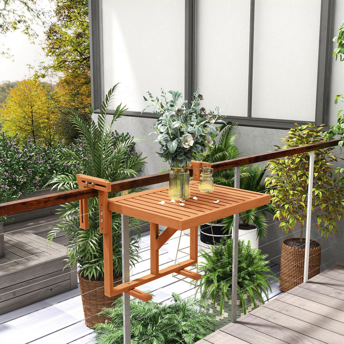 BALKONTISCH DE-07804 klappbar, höhenverstellbar, wetterbeständig Teak - Teakfarben, Holz (68/65/55cm) - ComfortXL