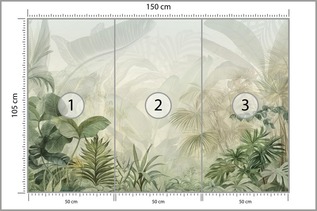 FOTOTAPETE für Schlafzimmer Tropenpflanzen Nebel Palmen Blätter 150x105 - Weiß/Grau, Papier (150/105cm) - Muralo