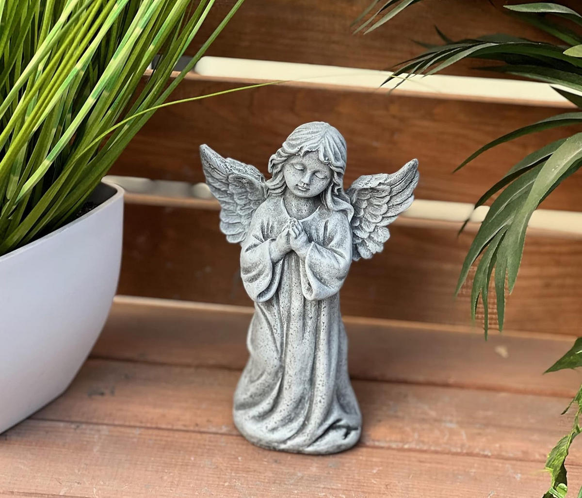 STEINFIGUR betender Engel stehend frostfest Steinguss - Grau, Stein (11/17/6cm) - stoneandstyle