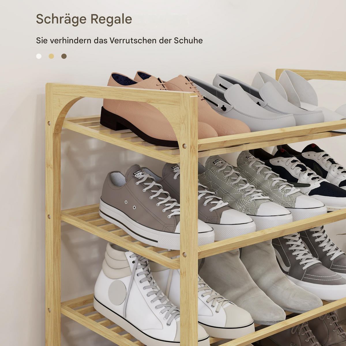 SCHUHREGAL mit 4 Ablagen, Lattenrost für 12 Paar Schuhe, Bambus, 76 x 33 x 67 cm, Naturholz - Braun, Holz (76/67/33cm) - HOMCOM
