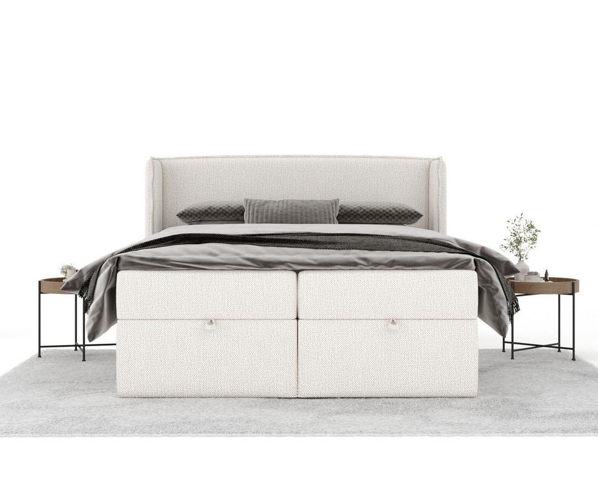 BOXBETT Passion Creme 140/200 cm mit Matratze und Topper - Creme/Schwarz, Holz/Holzwerkstoff (140/200cm) - Maison de Reve