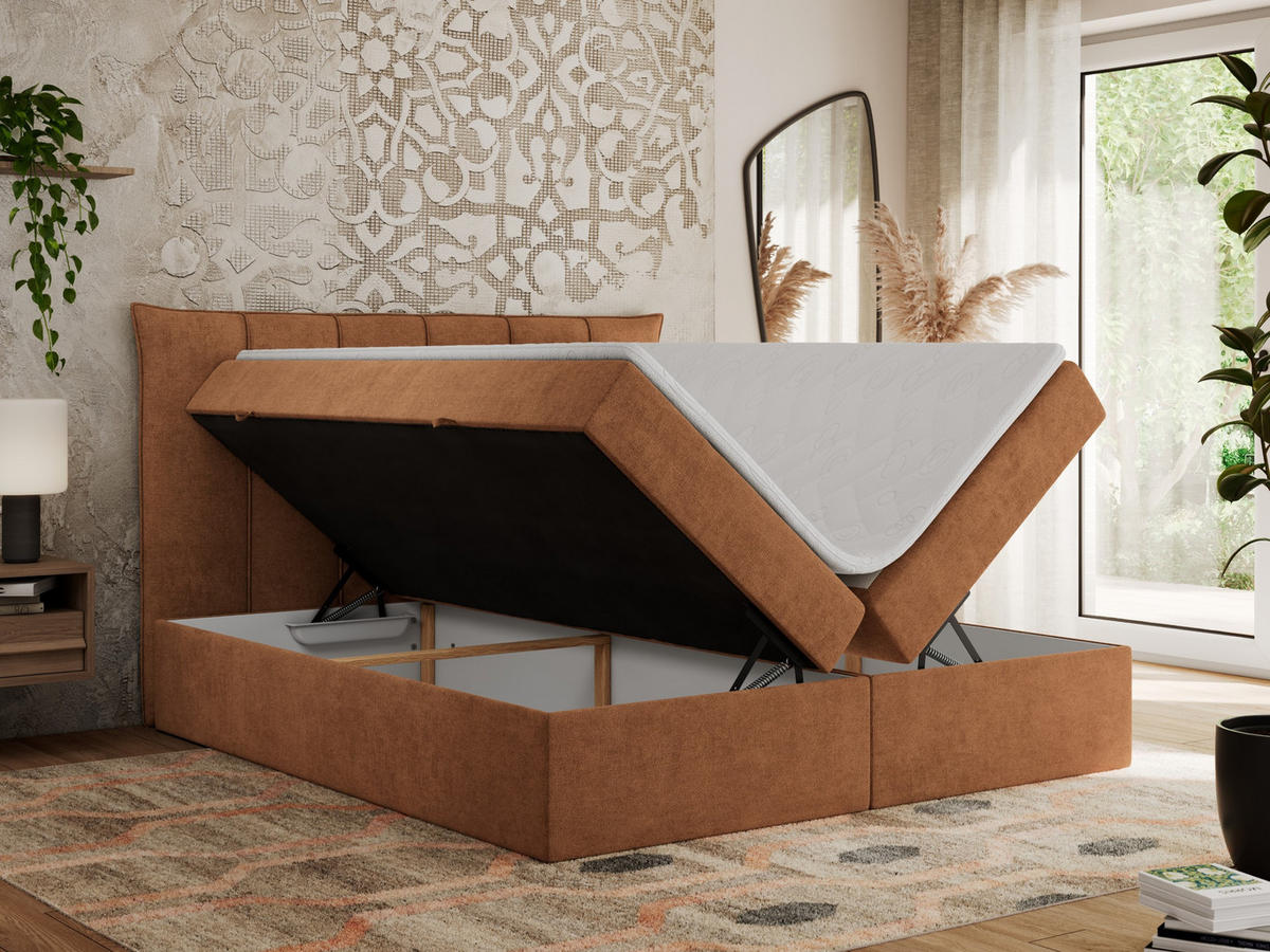 BOXBETT PREMIUM 10 140/200 Orange Struktur - H3 - Orange, Holz/Textil (140/200cm) - MKS