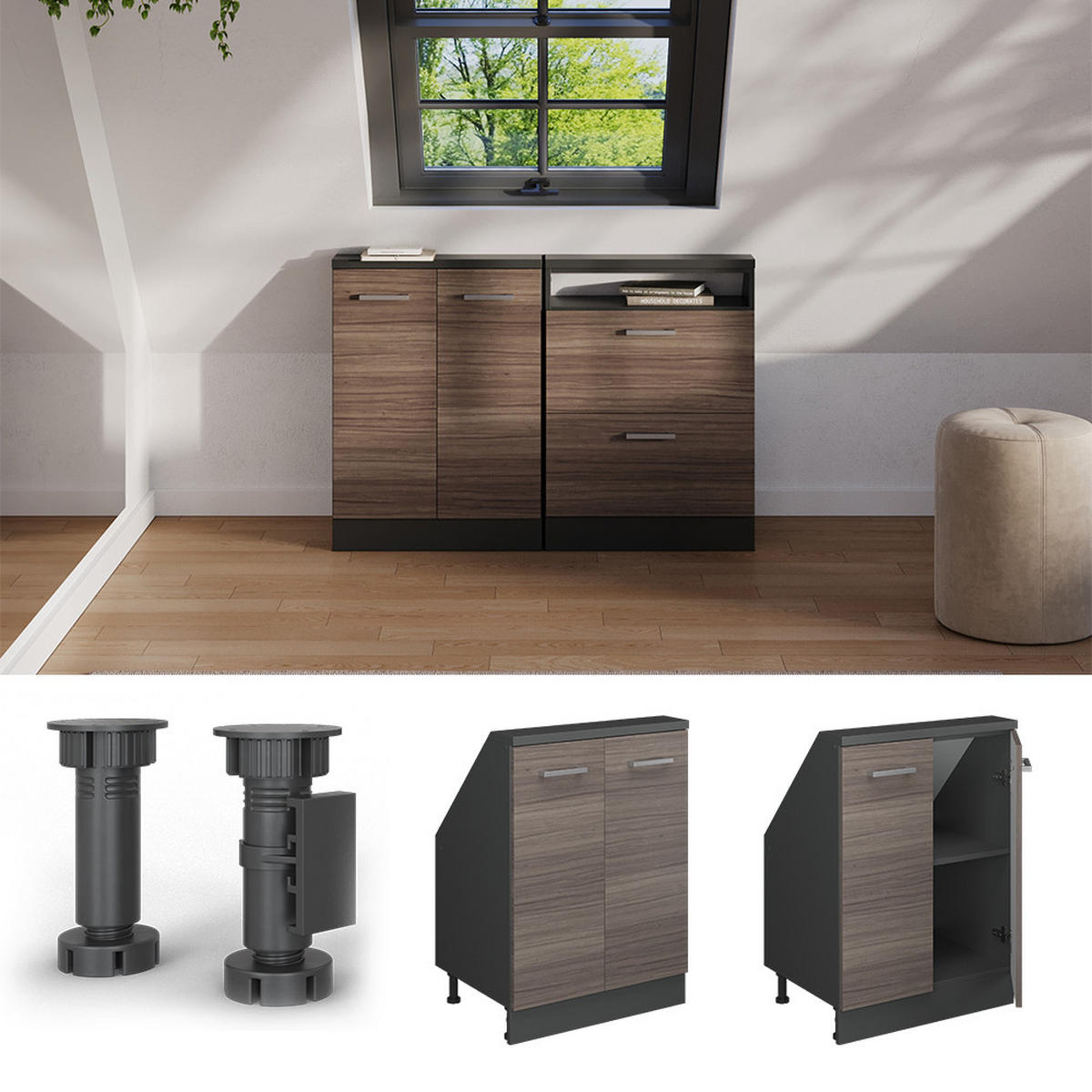 ŠIKMÁ SKŘÍŇ Rion Ušlechtilá šedá/antracitová - šedá/antracitová, kompozitní dřevo (60/81.6/46cm) - Vicco