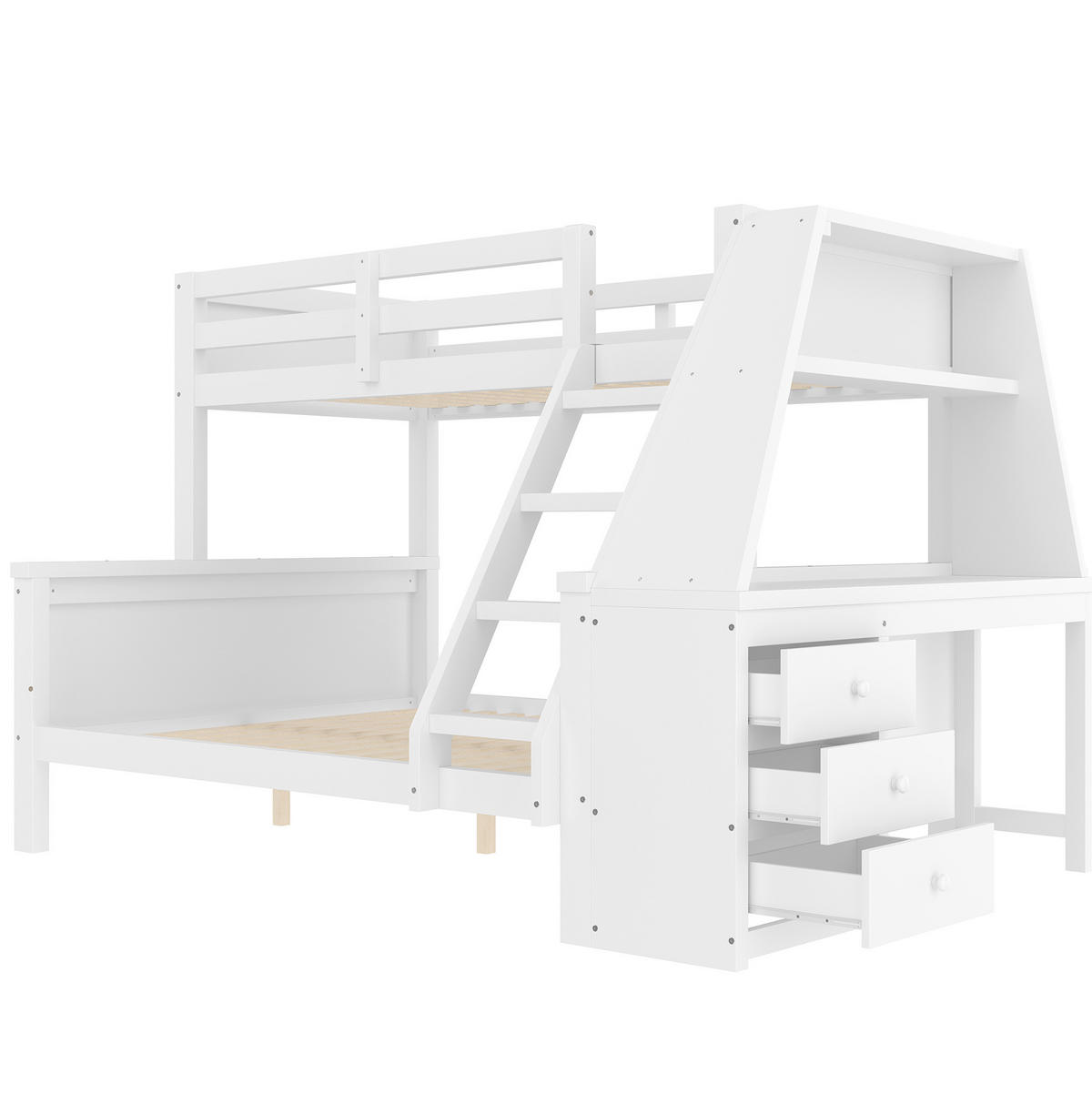 ETAGENBETT 90/200 cm + 140/200 cm Weiß mit Tisch und großem Stauraum - Weiß, Holz (90/200cm) - OKWISH