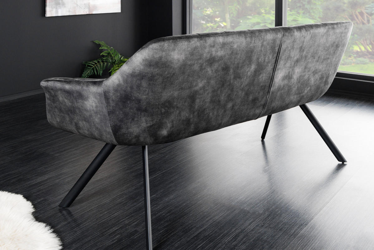 SITZBANK PAPILLON Samt Grau 165 cm - Schwarz/Grau, Textil/Metall (165/85/65cm) - riess-ambiente