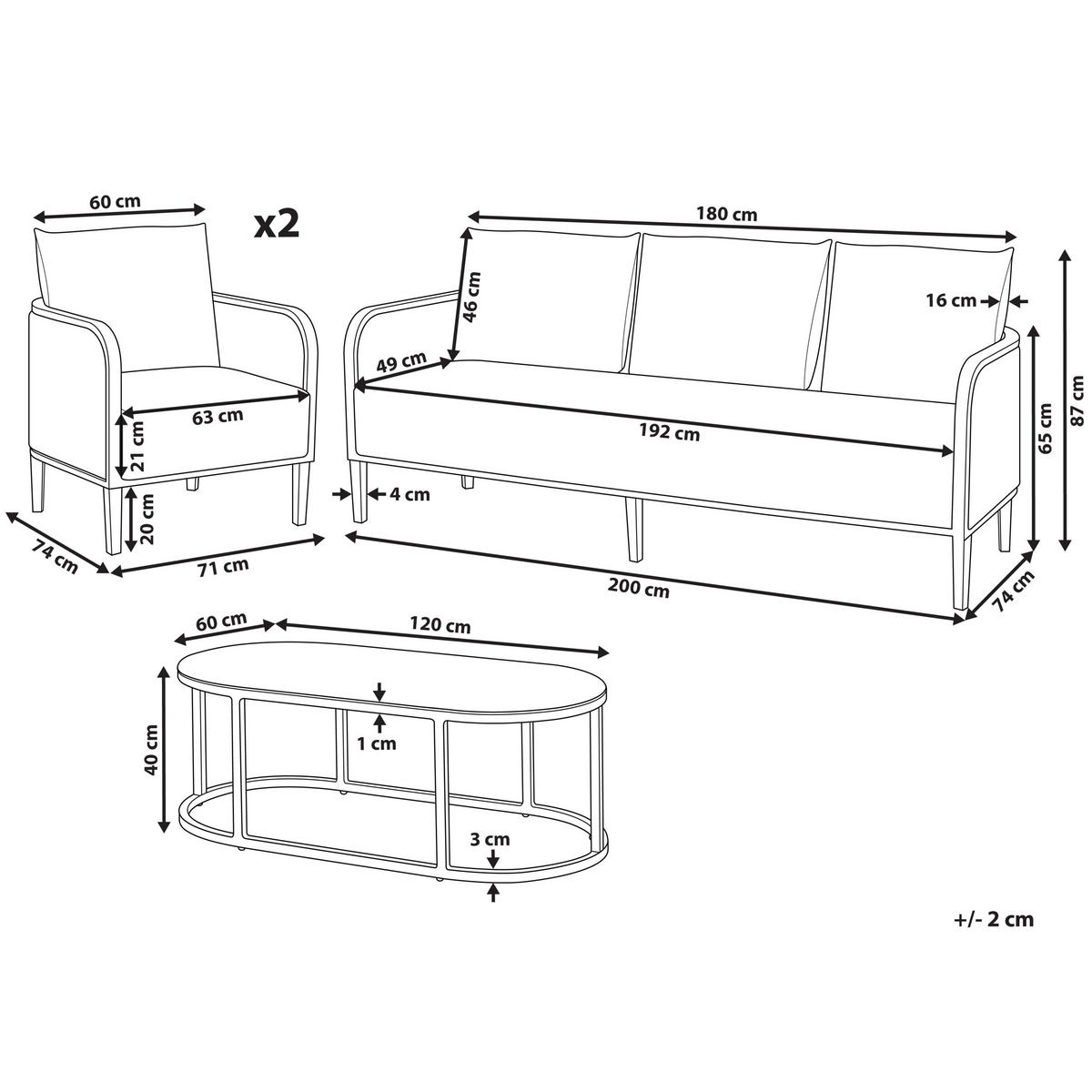 LOUNGE SET 5-Sitzer Aluminium schwarz Auflagen weiß Montefalco - Creme, Metall - Beliani