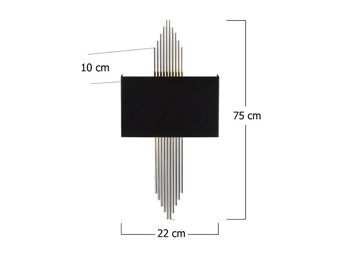WANDLAMPE - 22 cm x 10 cm - metall - schwarz, silberfarben Sangarius - Silberfarben/Schwarz, Metall (22/75/10cm) - Vente-Unique