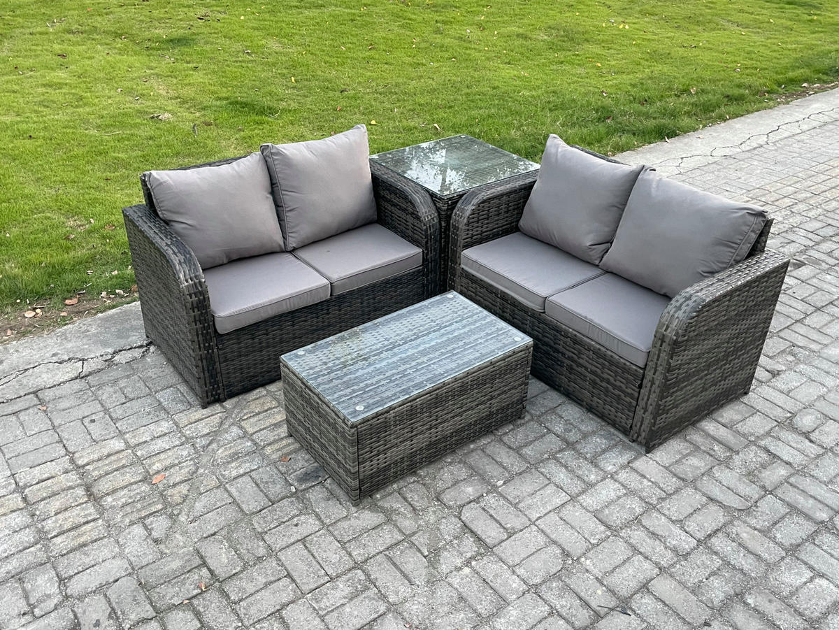 GARTENLOUNGE-SET Polyrattan Dunkelgrau 4-Sitzer - Dunkelgrau, Metall - Fimous