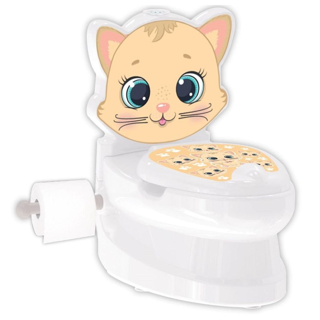 TÖPFCHEN Kitty 07563 weiß Toilettenpapierhalter, Musik, Licht, Klappdeckel, rutschfeste Basis - Weiß, Kunststoff (27/41cm) - Pilsan