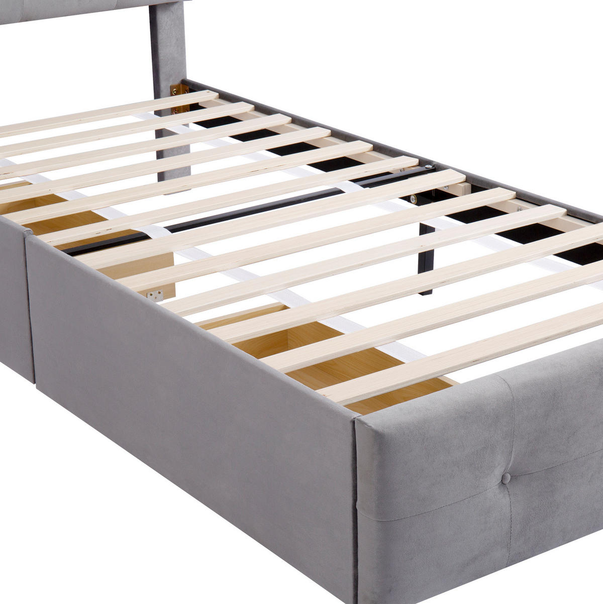 POLSTERBETT 90/200 cm Grau aus Samt mit Schublade und Lattenrost - Grau, Textil (90/200cm) - OKMYHOME