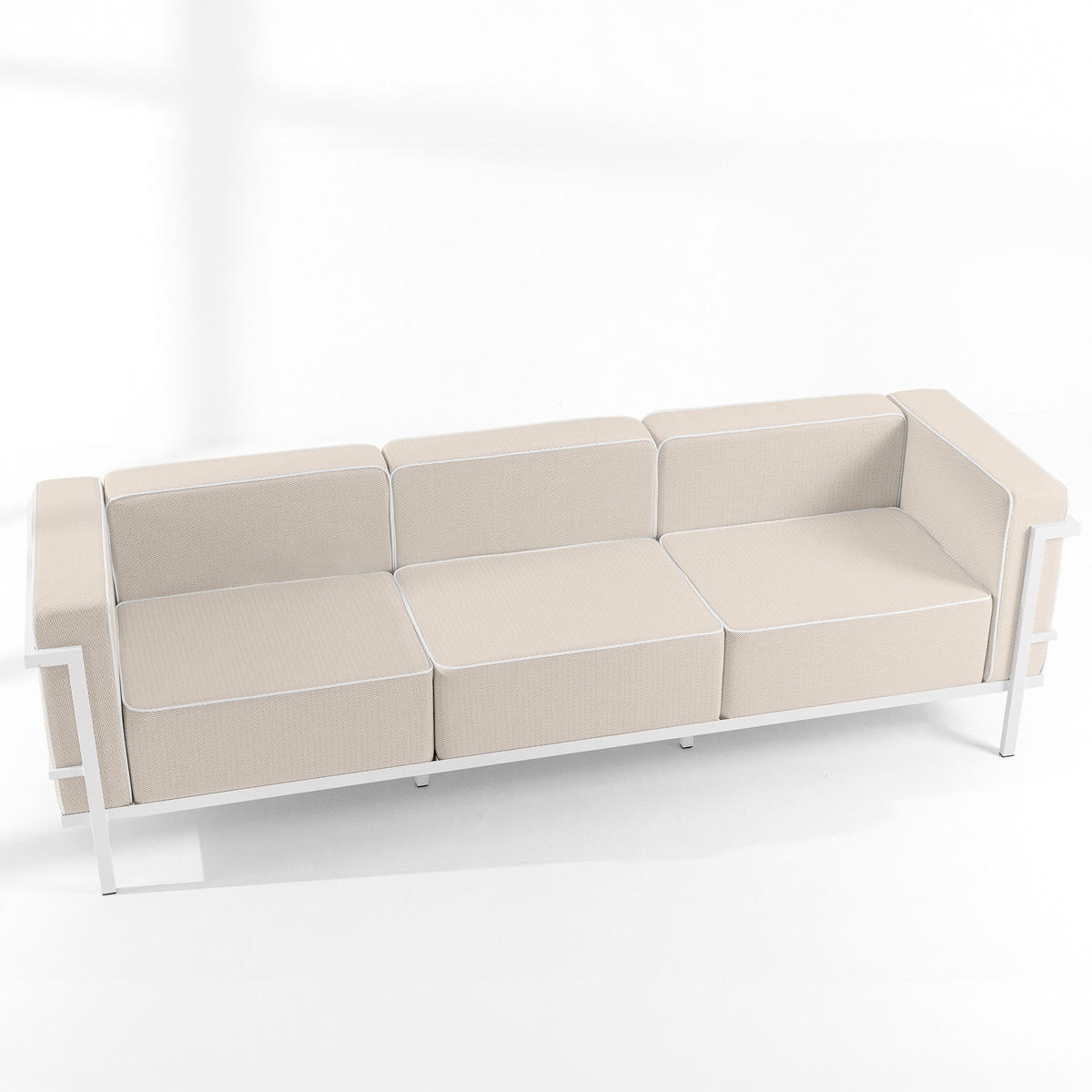 GARTENLOUNGE-SET TRIGLO 1x Tisch, 2x Sessel, 1x Sofa 3-Sitzer, 4-tlg., Modern, Weiß - Beige/Weiß, Glas/Textil - KONSIMO®
