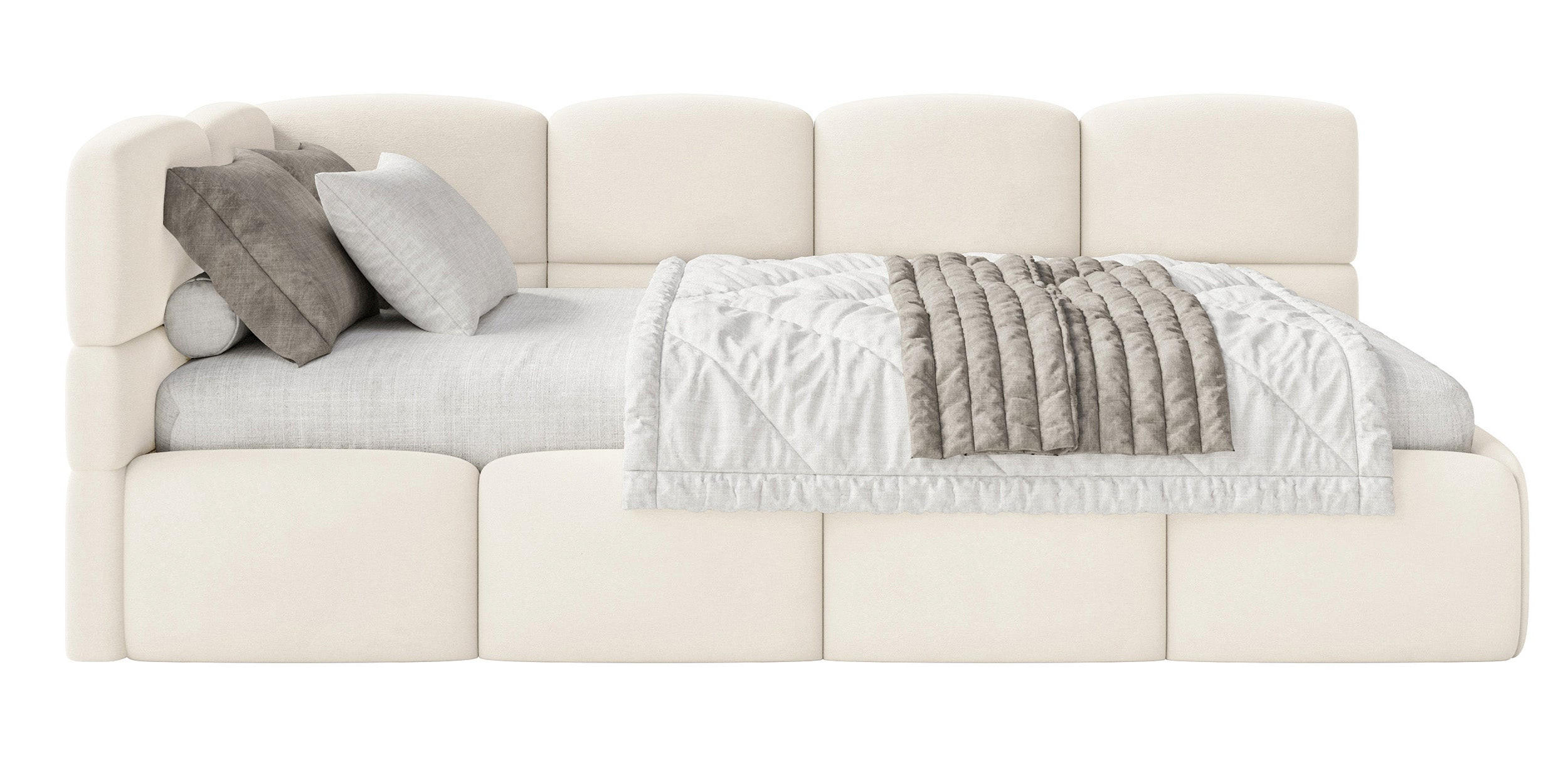 ŠTUDENTSKÁ POSTEĽ Cloudy krémová 90x200 cm, záhlavie vľavo, zamat - čierna/krémová, textil/plast (90/200cm) - Selsey