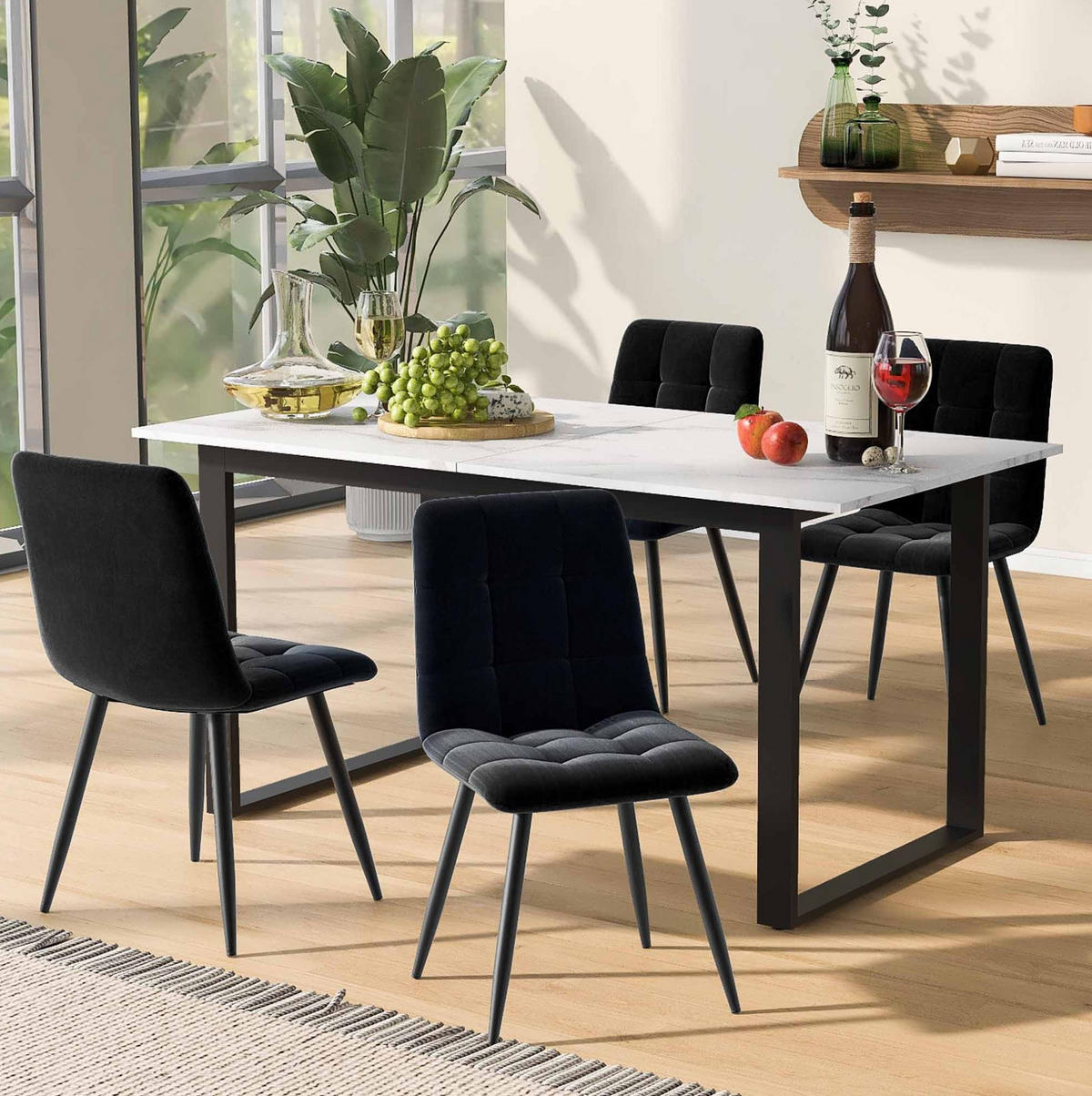 AUSZIEHTISCH 140/80/75 cm in Weiß mit Marmoroptik & Metallgestell - Weiß, Holzwerkstoff (180/80/75cm) - BEAOK