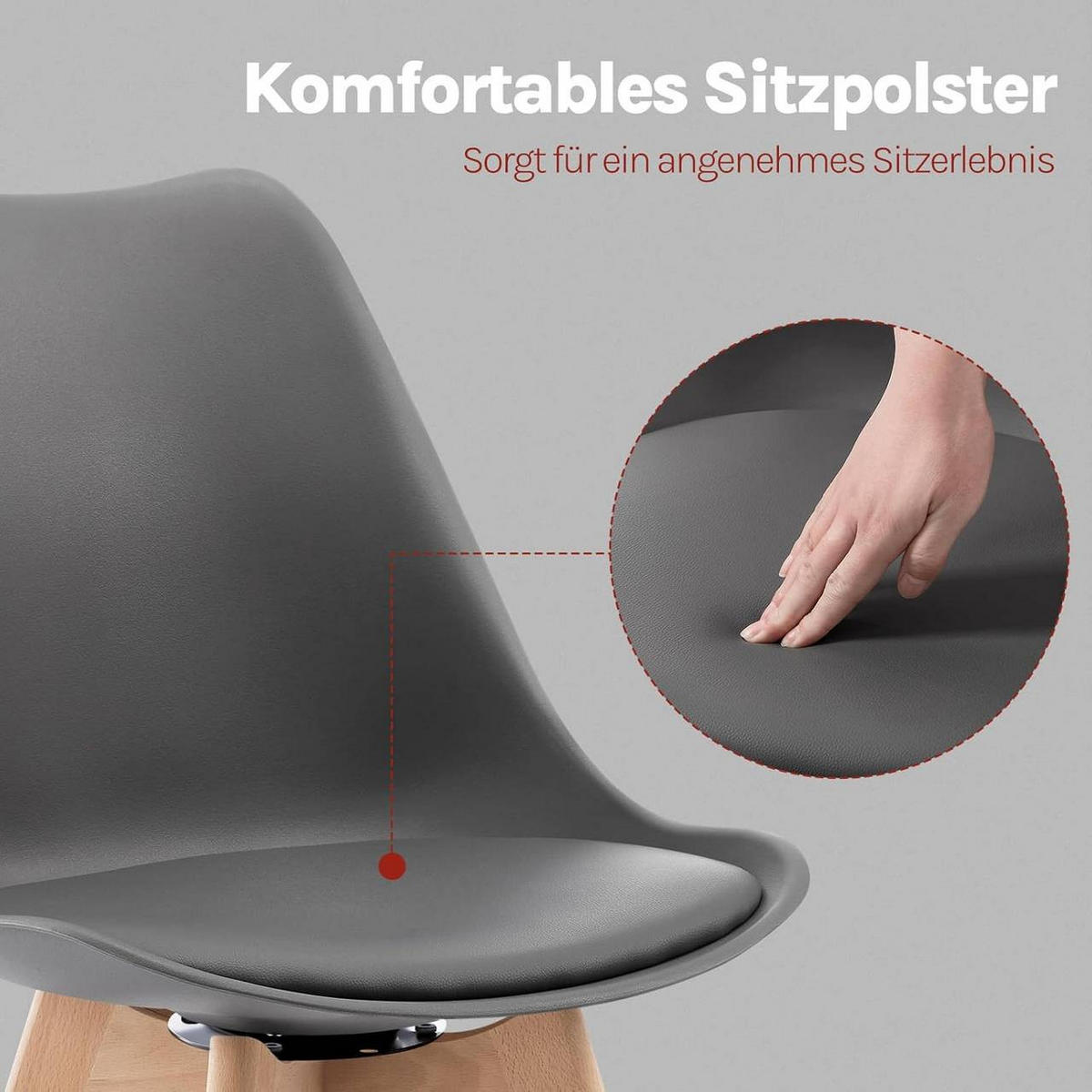 STUHL 4er Set, drehbar, Kunstleder, Massivholz, Grau - Buchefarben/Grau, Holz/Kunststoff (48/83/58.5cm) - Woltu