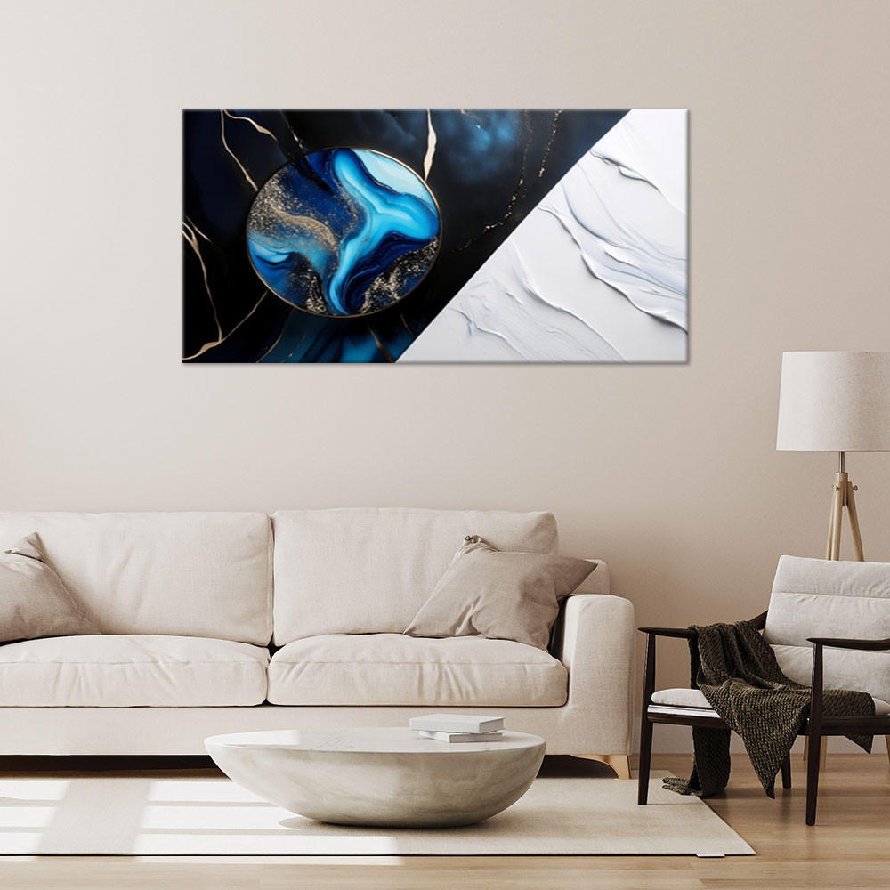 BILDER Blaue Abstrakt mit goldenem 3D-Effekt 120x60cm - Blau, Textil (120/60cm) - Feeby