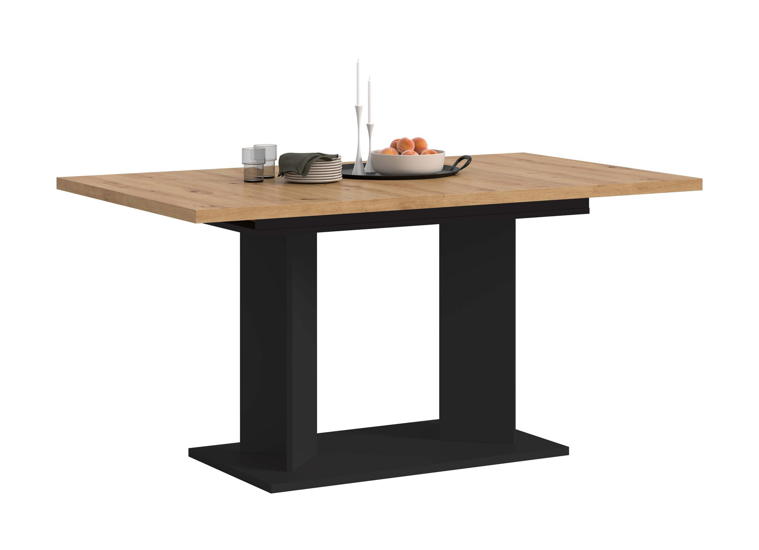 ESSTISCH GUSTAV (B/H/T: ca. 190/76/90 cm) in schwarz/Artisan Eiche Nachbildung - Schwarz, Holzwerkstoff (90/190/76cm)