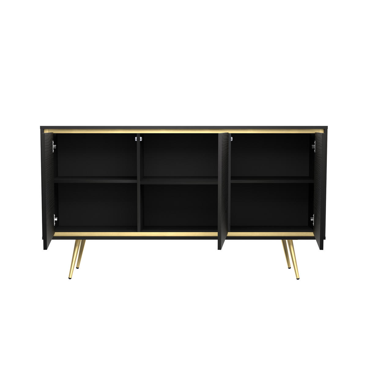 KOMMODE Lori mit 3 Türen, Push-to-open-Öffnung, schwarz - Schwarz, Holzwerkstoff/Metall (150/80/40cm) - Beautysofa