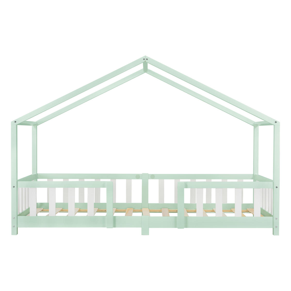 HAUSBETT Treviolo mit Matratze - Weiß/Mintgrün, Holz/Textil (90/200cm) - [en.casa]