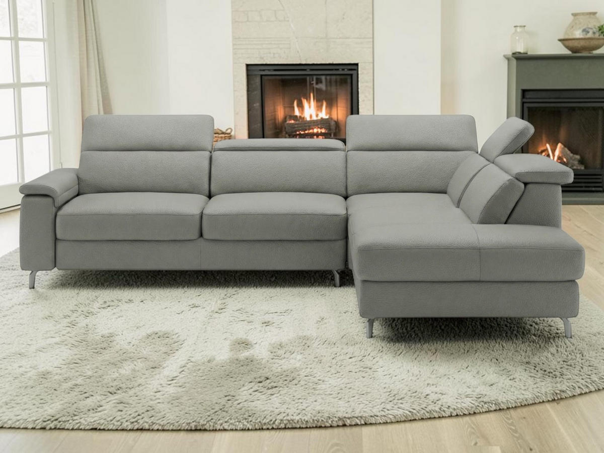 ECKSOFA Ambassador Echtleder Perlgrau - Hellgrau, Leder/Metall (272/224cm)