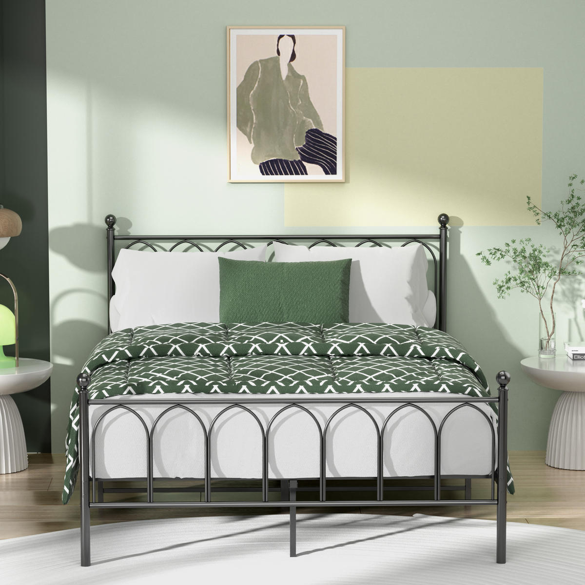 METALLBETT 140/200 mit Stauraum unter dem Bett, mit Lattenrost, Schwarz - Schwarz, Metall (140/200cm) - STILVORA