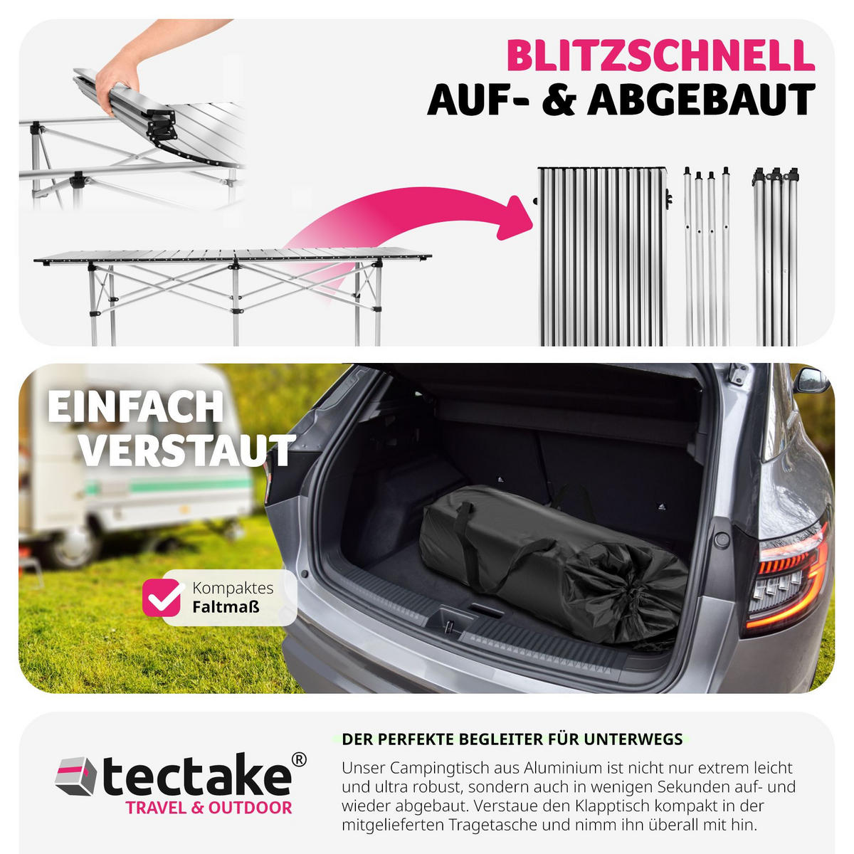 CAMPINGTISCH ,140 x 70 x 70 cm,grau - Grau, Metall (140/70/70cm) - tectake
