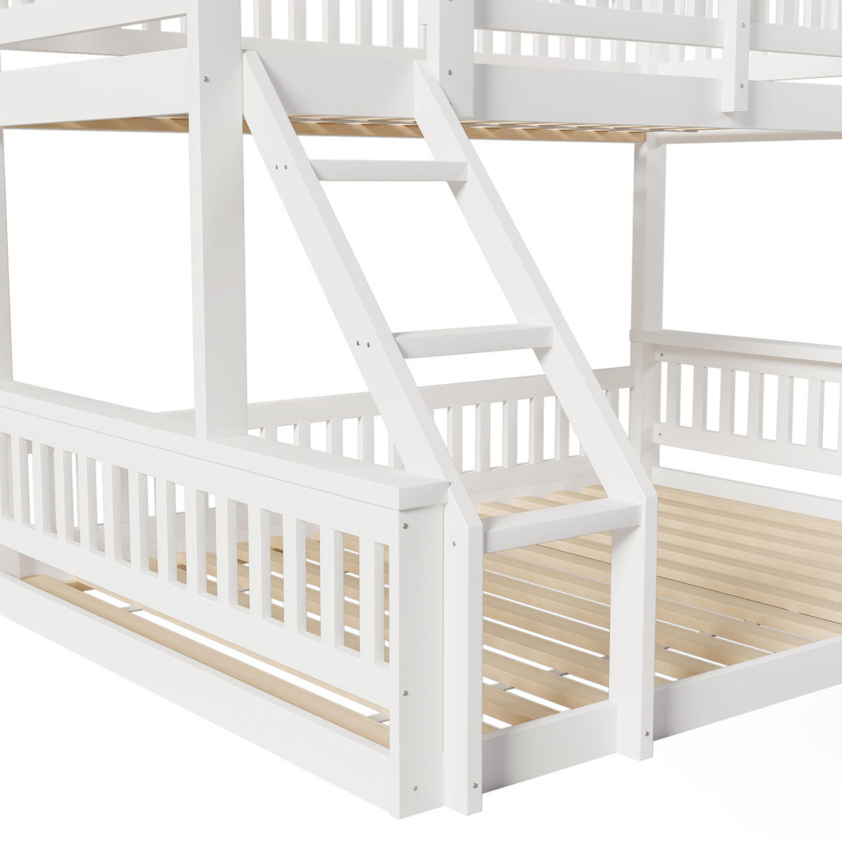 ETAGENBETT 90/200 cm + 140/200 cm, Weiß mit Leiter und Bettgitter ohne Matratze - Weiß, Holz (140/200cm) - MIVRAY