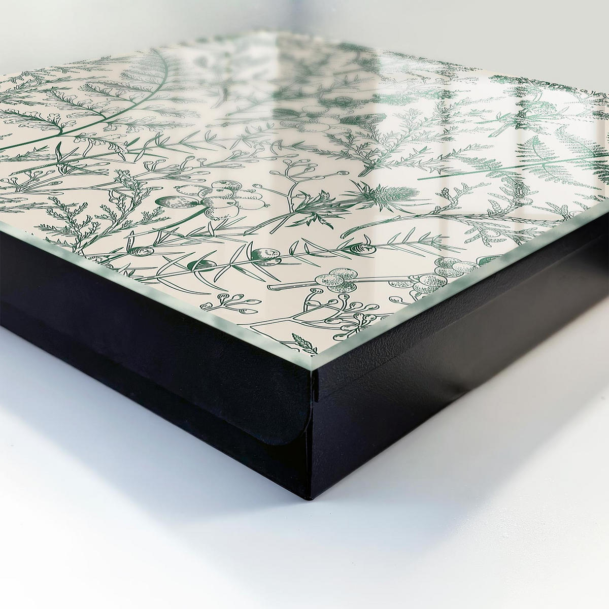 SCHLÜSSELBOX Schwarz 30x30 cm- Türöffnung nach rechts - Pflanzenmotive - Creme, Metall (30/30/5cm) - TULUP