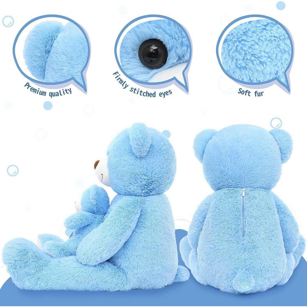 STOFFTIER-SET Teddybär 2-teilig 100 cm Blau - Blau, Textil (45/100cm)