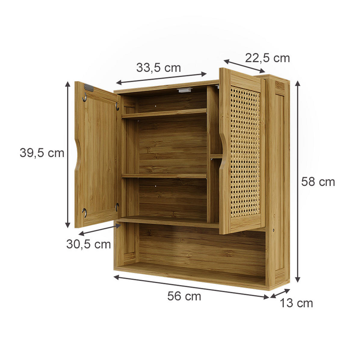 BADSPIEGELSCHRANK Liora Bambus 56 x 58 cm mit Spiegel - Grün, Holzwerkstoff (56/58/13cm) - Vicco