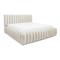 DOPPELBETT Bouclé 160x200 Livia mit Mettalllattenrost, Bettkasten, Creme - Creme, Holz/Textil (160/200cm) - Emporius