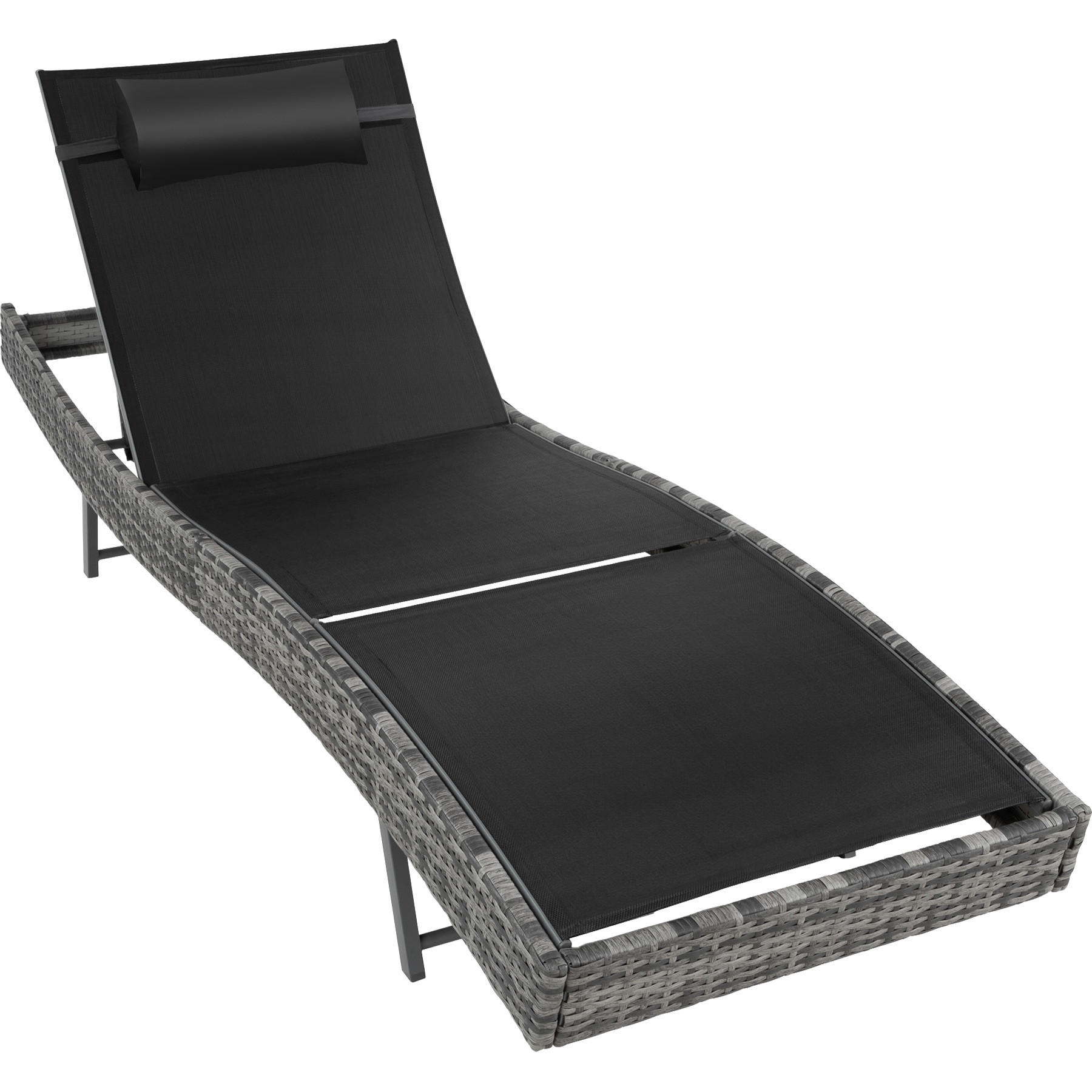 RATTAN-SONNENLIEGE Moana,69 x 211 x 41 - 94 cm,grau-meliert - Grau, Kunststoff (69/94/211cm) - tectake