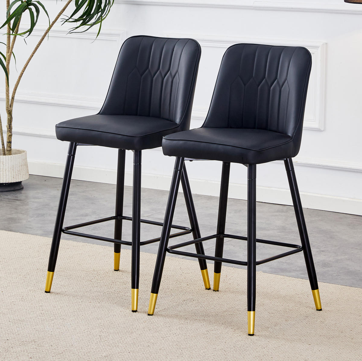 BARHOCKER 2er-Set 100 cm PU-Leder Schwarz mit Metallgestell - Schwarz, Metall (45/100/42cm) - Meubliv