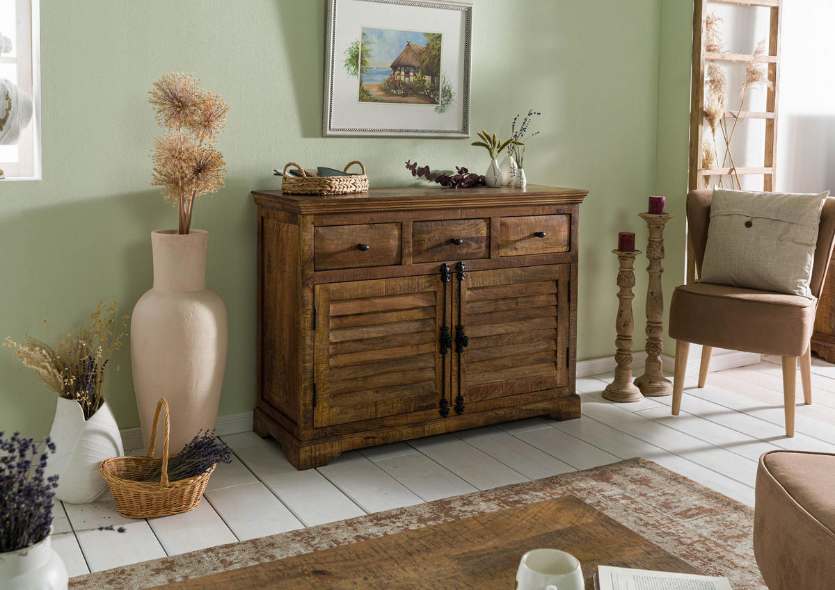 SIDEBOARD Mango 120x45x90 dunkelbraun geölt RODEZ #120 - Dunkelbraun, Holz (120/90/45cm) - Massivmoebel24