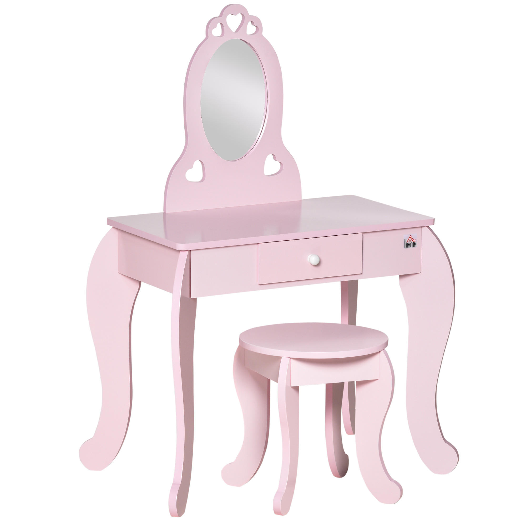 KINDERSCHMINKTISCH DE-18626 mit Herz-Motiven, inkl. Hocker Rosa - Pink, Holzwerkstoff (36/88/60cm) - ComfortXL