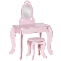 KINDERSCHMINKTISCH DE-18626 mit Herz-Motiven, inkl. Hocker Rosa - Pink, Holzwerkstoff (36/88/60cm) - ComfortXL