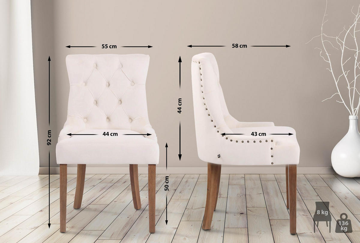 STUHL Samt creme - Creme/Naturfarben, Holz/Textil (55/92/58cm) - CLP