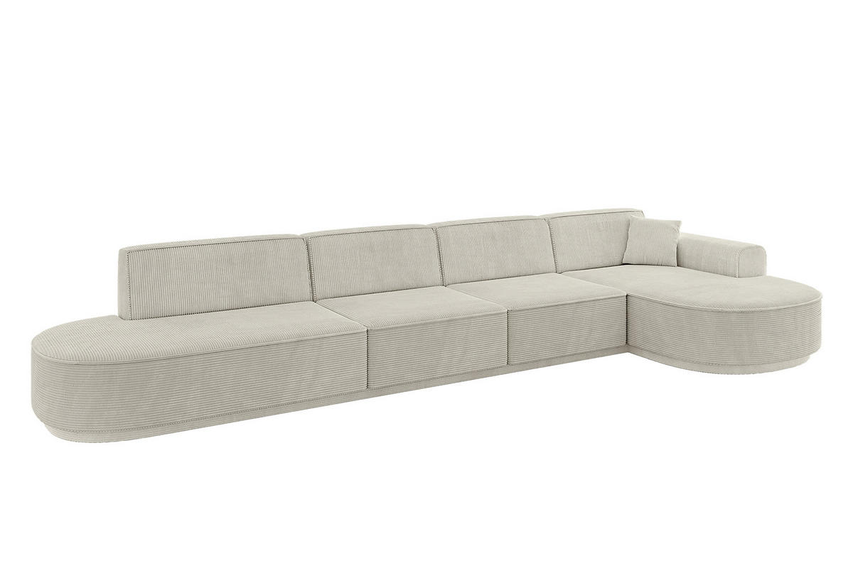 ECKSOFA Ottomane Rechts MARI-L3 - 402x163x73,5 cm Hellgrau Cord - Hellgrau/Schwarz, Holzwerkstoff/Kunststoff (402/163cm) - ALTDECOR