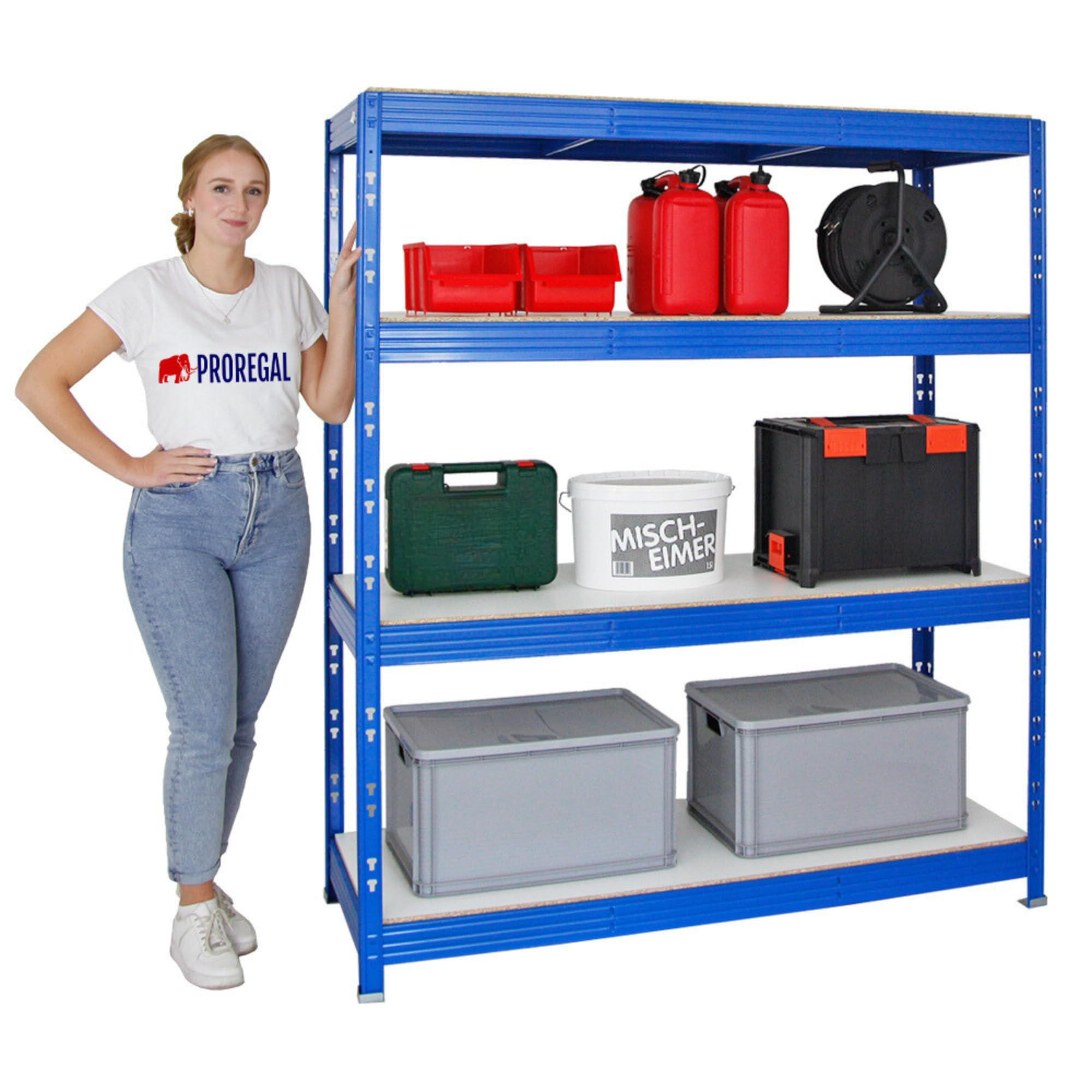 SCHWERLASTREGAL Rhino 180x160x60 cm 4 Melamin-Ebenen 16mm Fachlast 500 kg Blau - Blau/Weiß, Metall (160/180/60cm) - PROREGAL